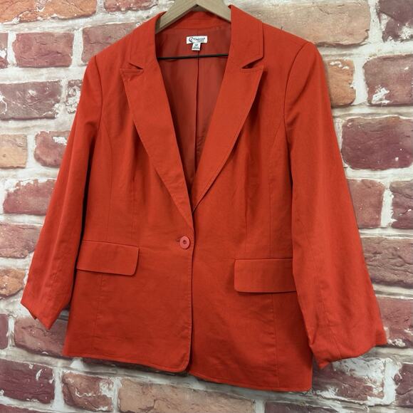 Vintage Chadwick's Blazer Women's 14P Orange Linen Blend Casual Career Jacket - Picture 3 of 9